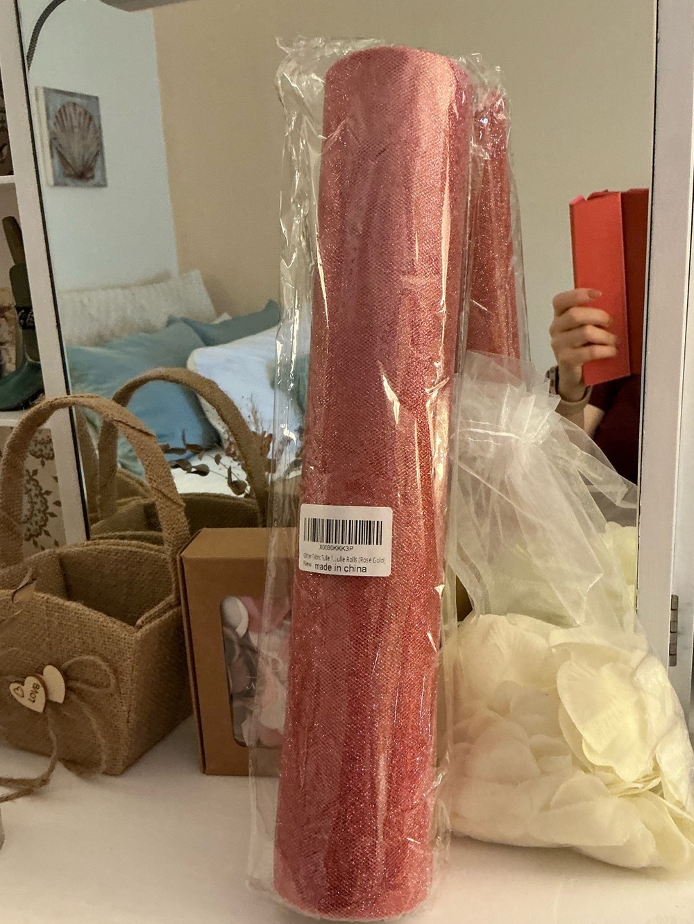 Glitter Rose Gold Fabric Tulle